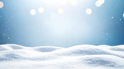 Winter background with snowdrift and bokeh lights. 