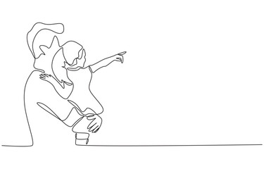 Continuous one line drawing of father holding his little daughter, bonding moment between parent and child concept, single line art.