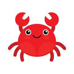 Cute Red Crab Vector Illustration Simple Adorable Sea Animal Flat Design Artwork.