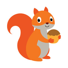 Obraz premium Cute Squirrel Holding Acorn Vector Illustration Autumn Forest Animal Design Art.