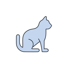 A light blue cat with a dark blue outline sits looking right with its tail curled behind it
