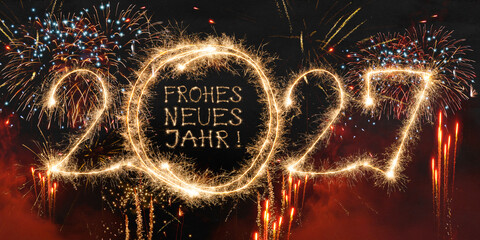Frohes neues Jahr, Silvester, Party, Neujahr Grußkarte, Karte mit deutschem Text - Jahreszahl 2027...
