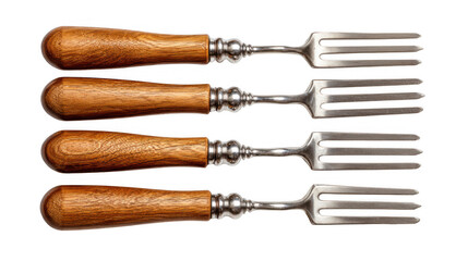 Four vintage forks isolated on transparent background