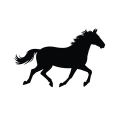 Black silhouette of a horse running against a white background