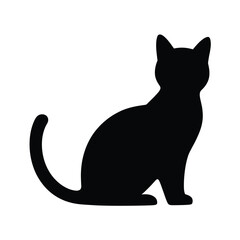 Black silhouette of a sitting cat with a curved tail
