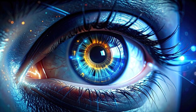 Detailed Digital Eye with Complex Binary Code and Luminous Highlights