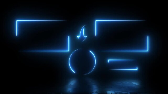 end screen template with glowing blue neon shapes