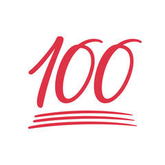 Hand drawn red number one hundred with underline and three lines