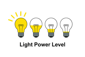 Light bulb power level indicator showing one bulb illuminated and others at decreasing levels
