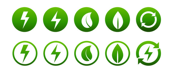 Green Gradient Eco Energy Icon Set for Environmental and Sustainable Design