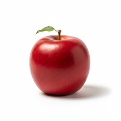 Perfect Red Apple with Stem and Leaf Isolated on Pure White Background