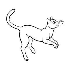 Line drawing of a cat in motion with a curved tail and alert expression
