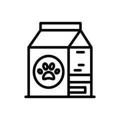 Outline of a pet food container with a paw print on one side and lines on the other
