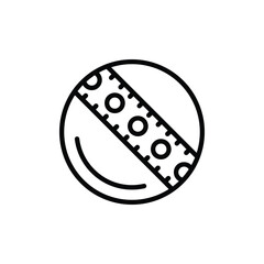 Round object bisected by a patterned stripe with a curved line at the bottom
