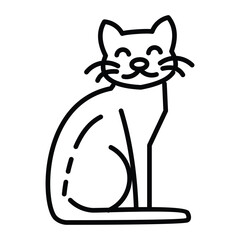 Stylized blackandwhite drawing of a seated cat with a smiling face and whiskers