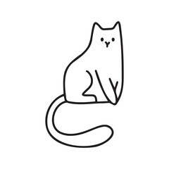 Stylized seated cat outlined in black with a curved tail and minimalist facial features