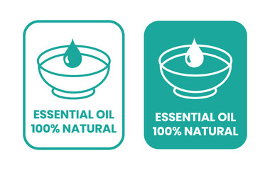 Essential oil drop icon for beauty and skincare natural product certificate label. Essential oils sticker logo for body lotion, cream and shampoo moisturizer, spa wellness fragrance.