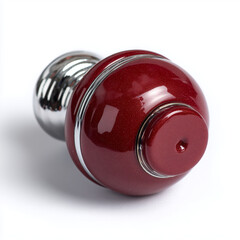 Isolated Maroon Door Bell on Bright White Paint