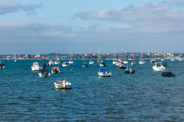 Sandbanks, Poole, UK - October 9th 2025: Boats moored in Poole Harbour.