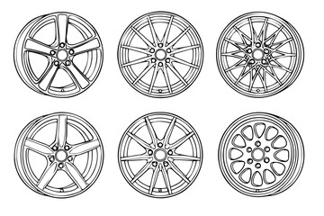 Set of six sport car wheel rims