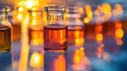 Clear vial with orange liquid displayed in scientific setting