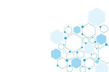 Science network pattern blue Hexagonal abstract background. Big Data Visualization structure elements . Health care and science medical pattern innovation. Template design with concept Dots and lines.
