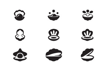 Pearls seashells icons set, oyster shell symbolizes, various pearl oyster shells, vector illustration EPS.