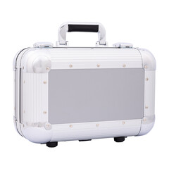 Small Metal Storage Case with Handle Isolated on White, Protective Aluminium Equipment Box, product packaging, travel gear, protective equipment cases, industrial design, and branding visuals