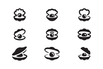 Stylized scallop shells with pearls, oyster pearl open shell, pearl simple flat design, vector illustration EPS .