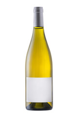 Premium white wine bottle mockup with blank label and silver cap isolated on white, ideal for branding, packaging design, product presentation, and advertising visuals for wineries or luxury drinks