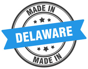Made in Delaware round sign. Made in Delaware stamp.