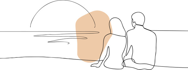 Couple watching sunset over ocean people