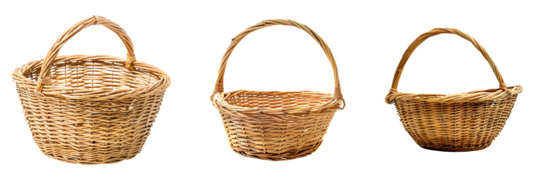 Vintage woven wicker baskets with handles in varying shapes styles - Powered by Adobe
