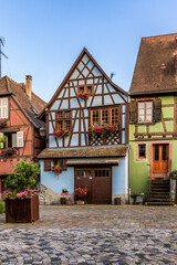 Old houses in the old town of Bergheim in Alsace, Colmar 