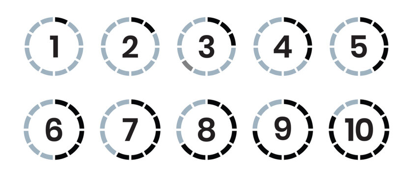 Countdown timer icon for 1 to 10. Mechanical countdown timer. Hour, minutes and second. Split-Flap Display for time. Digital clock vector illustration.