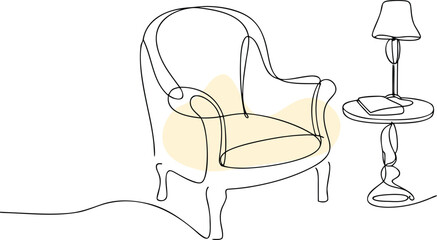 Elegant armchair and lamp with book side table interior