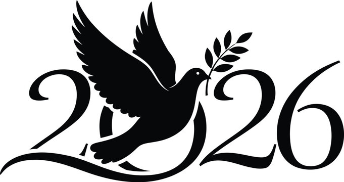 Minimalist happy new year 2026 design featuring a dove of peace, perfect for conveying hope and tranquility