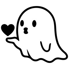 Cute Ghost Holding a Heart Silhouette Spooky Season Vector Graphic Perfect for Halloween or Love Themed Designs and Greetings Add a Touch of Whimsy with this Adorable Cartoon Ghost