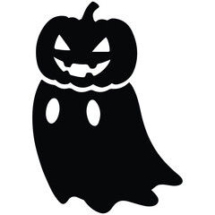 Halloween Ghost with Pumpkin Head Silhouette Vector Illustration Spooky Festive Holiday Design for Decoration Invitations and Party Themes