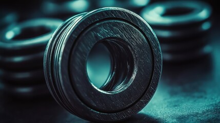Macro shot of a metallic bearing with concentric circles close up