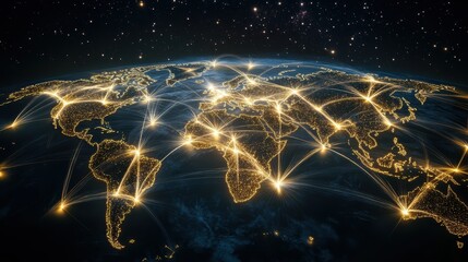 Digital network of lights illuminating a global Earth illustration