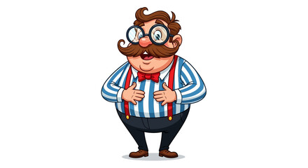 Whimsical character illustration featuring a man with glasses and a striped shirt