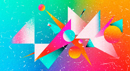 90s retro geometric abstraction background in blue, pink, orange and white tones. Vintage design with abstract shapes and nostalgic aesthetic for modern projects