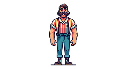 Cartoon character with a prominent mustache and retro fashion sense standing at ease