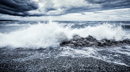 Fototapeta premium Massive wave crashing over ocean floor during stormy weather
