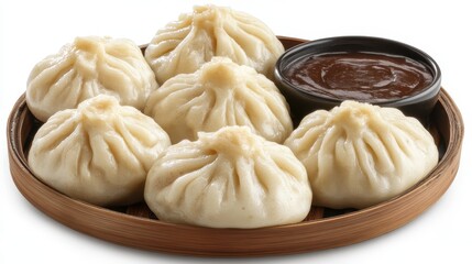 Freshly cooked Dim Sum dumplings served with dipping sauce