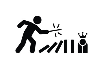 Figure with wand initiating domino effect towards king piece