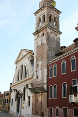 Church of San Trovaso facade from the channel Side, Venice , Italy