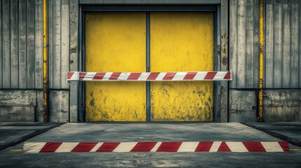 Hazard Tape Blocking the Entrance to a Yellow Door