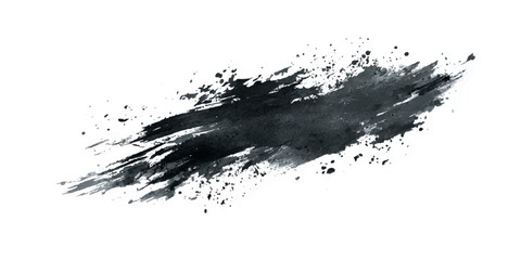 ink brushstroke on white background with visible splashes for watercolor style effect. grunge isolated on white background,	

